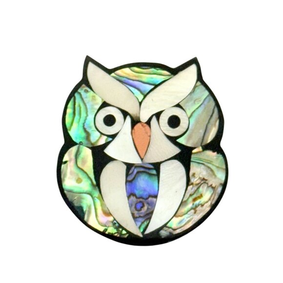 Inlaid Shell Owl Brooch - Mother of Pearl and Abalone Shell - Lee Sands? - Picture 3 of 4